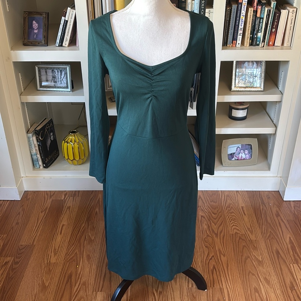NWT Old Navy Hunter Green Long‎ Sleeve Sweetheart Neckline Dress Small Casual